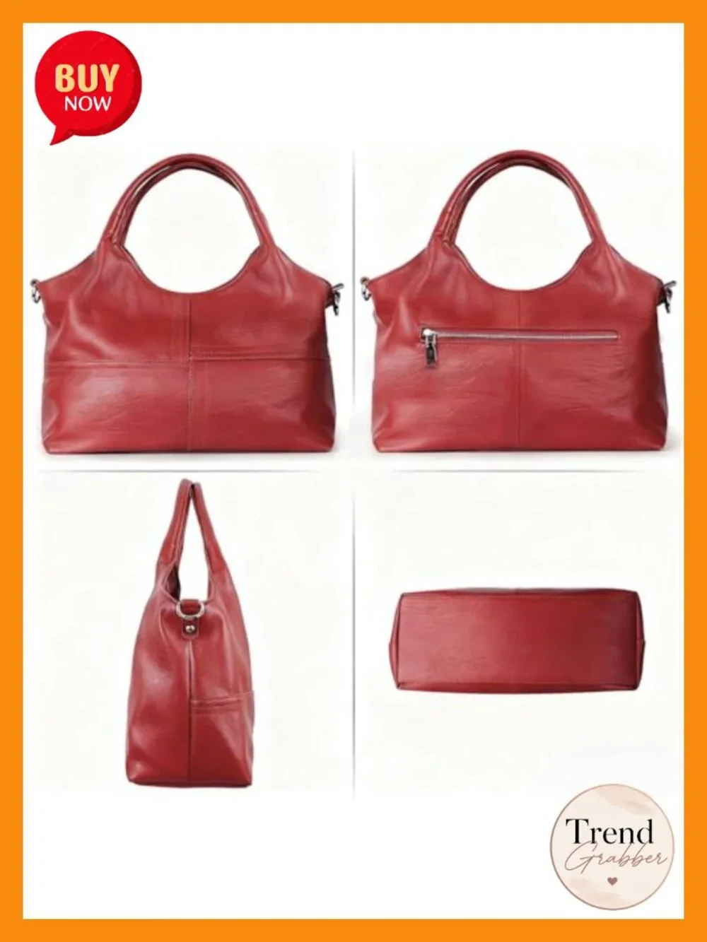 Vegan Leather Tote Hobo Bag with Two Handles and Detachable Strap